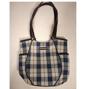 Longaberger Shoulder Bag Womens Medium Blue Plaid Excellent Homestead Tote